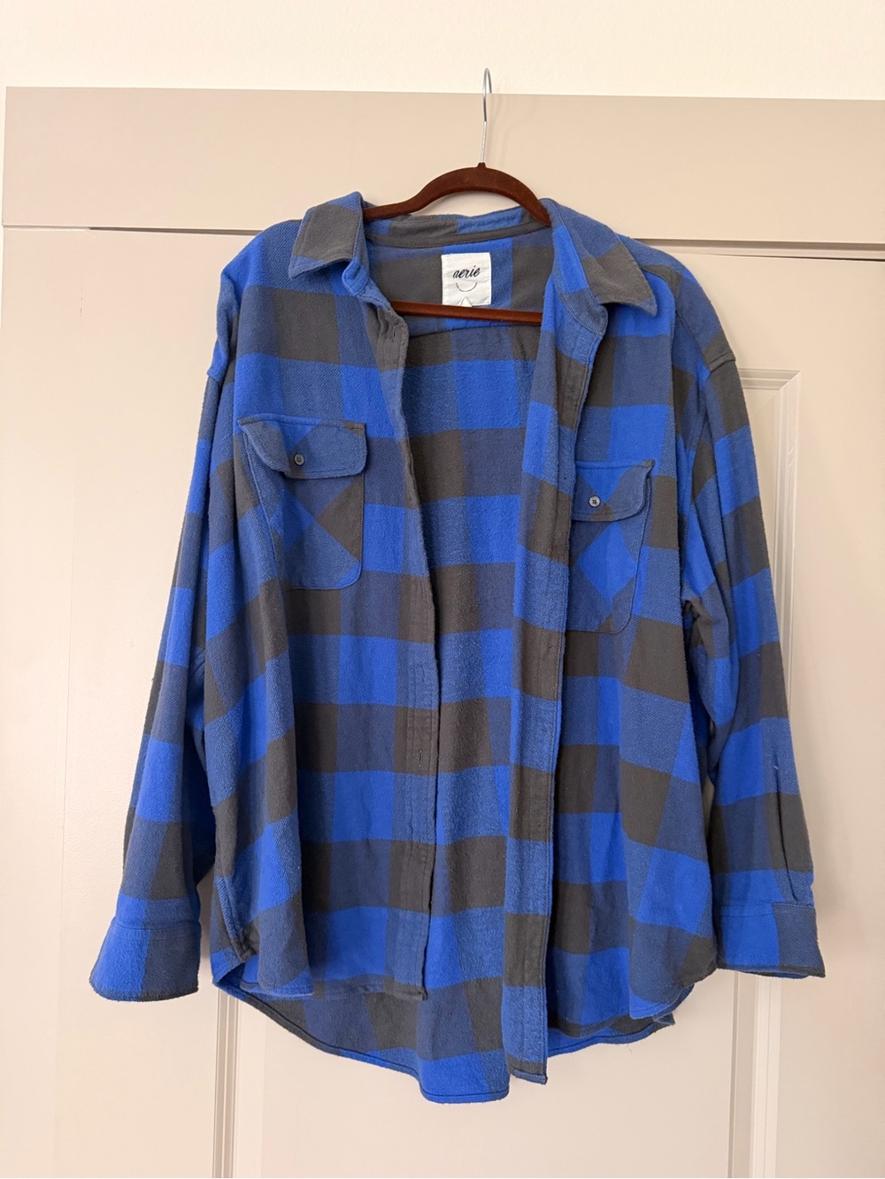 aerie Blue and Gray Buffalo Plaid Button-Up Shirt